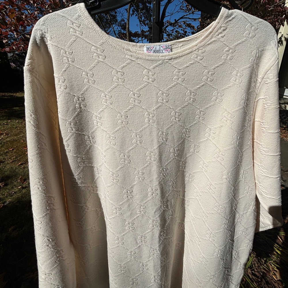 Vintage Ashly Brent Patterned Long Sleeve Shirt Ivory/Cream - Size 1X